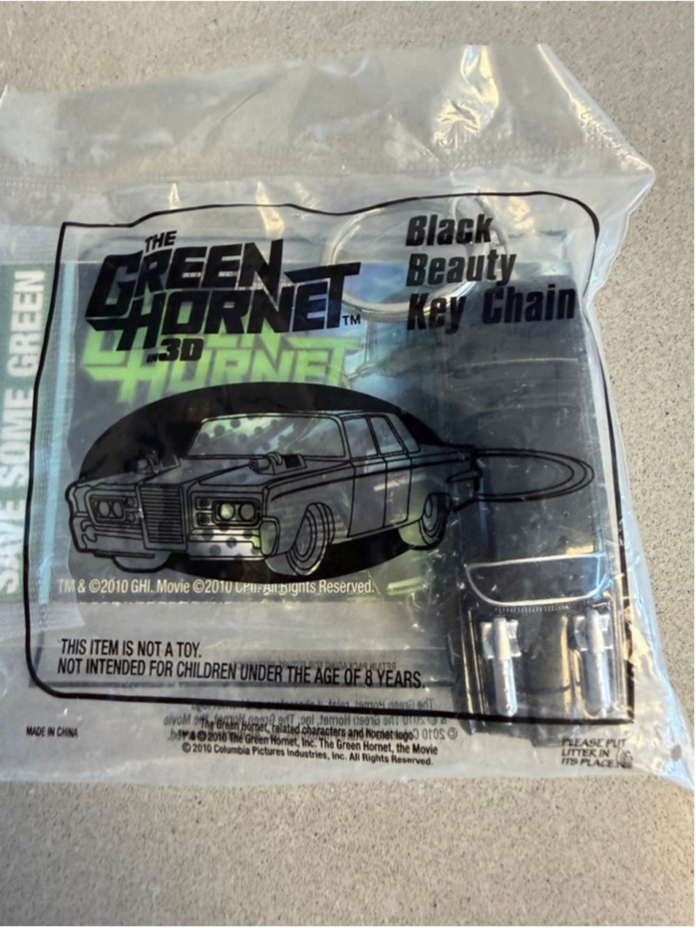 2010 The Green Hornet Black Beauty Key Chain Sealed Carl’s Jr Hardee’s Promo Mov